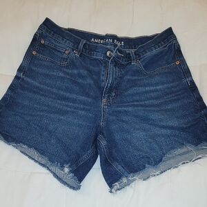 American Eagle Outfitters Dark Blue Frayed Jean Shorts